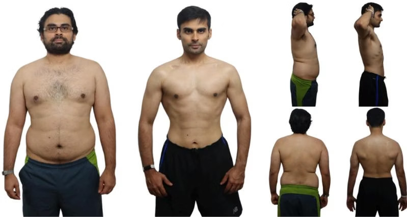 Amir Khan: front view, before on the left and after on the right.