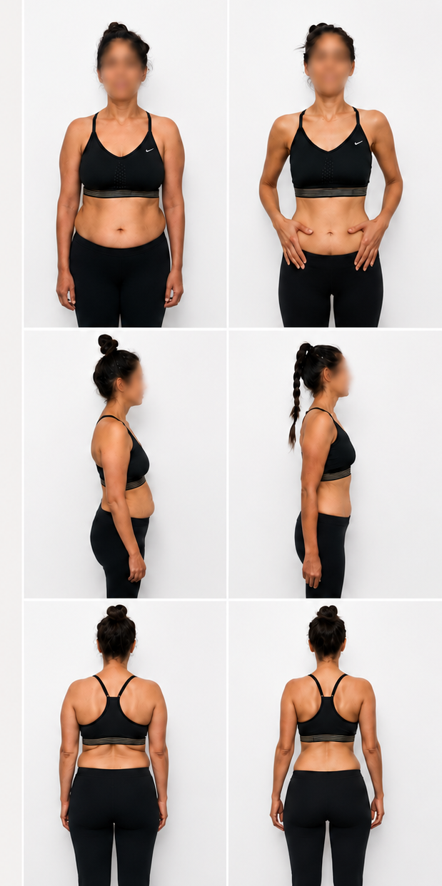 GT Coaching client, 12 weeks: front view, before on the left and after on the right.